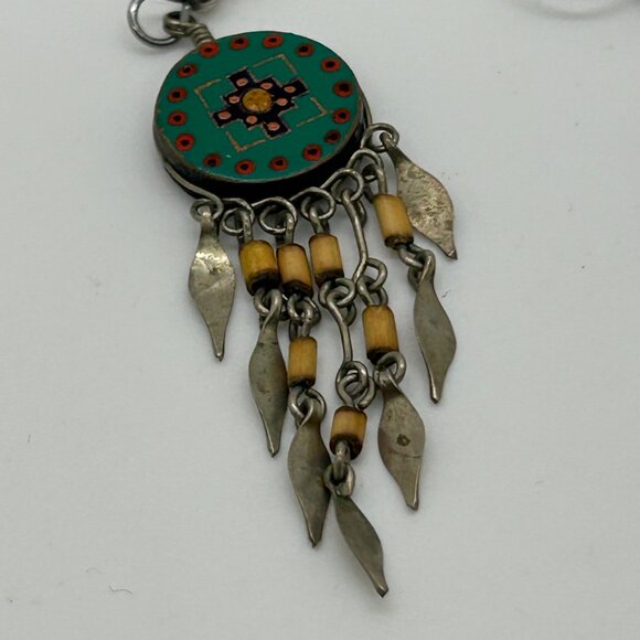 Vintage Southwestern Dangle Earrings Hand Painted Tribal Boho Geometric Fringe - Picture 3 of 13